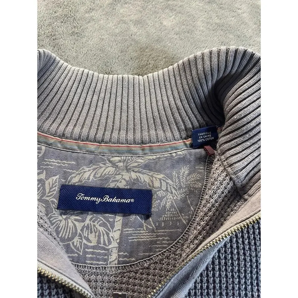 Tommy Bahama Men’s XL Gray Waffle Knit 1/4 Zip Cotton Mock Neck Sweater Pullover